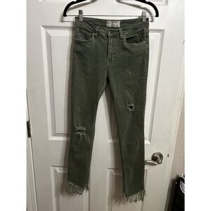 Free People‎ We The Free Jeans Womens 27 Denim Cotton Raw Hem Skinny Army Green